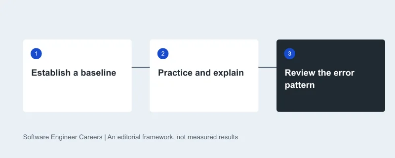 Learning sequence: Establish a baseline, then Practice and explain, then Review the error pattern. Original editorial diagram.