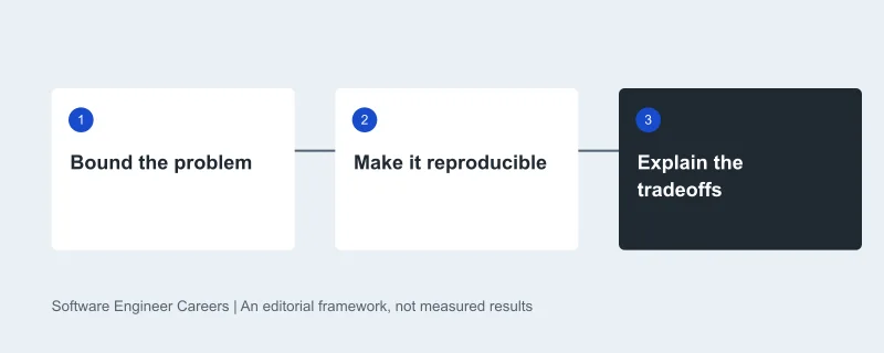 Learning sequence: Bound the problem, then Make it reproducible, then Explain the tradeoffs. Original editorial diagram.