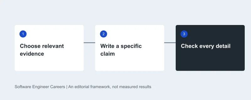 Learning sequence: Choose relevant evidence, then Write a specific claim, then Check every detail. Original editorial diagram.
